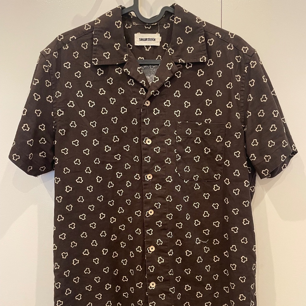 Taylor Stitch The Short Sleeve Hawthorne in Espresso Geo, XS/36
